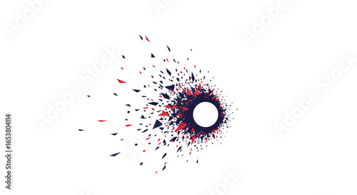 Dynamic abstract explosion particle effect revealing a central white circle element motion graphics