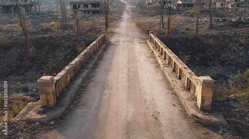 Exploring the Harsh Reality of Environmental Destruction: A Striking Depiction of Ruins and Resilience in a Post-Fire Landscape