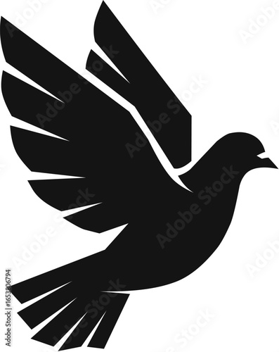 Black Dove Icon - Vector Graphic of Flying Bird for Logos and Peace Concepts