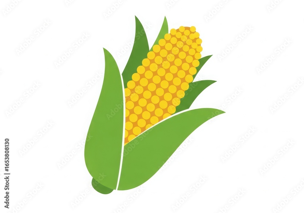 Obraz premium Illustration of a corn cob with green leaves isolated on white background
