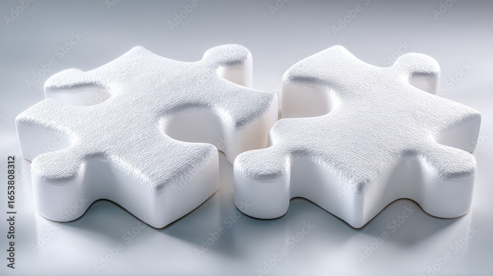 Obraz premium Two fluffy white puzzle pieces interlocked