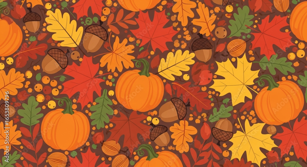 Naklejka premium Vector Decorative Autumn Seamless Pattern Illustration-1.eps
