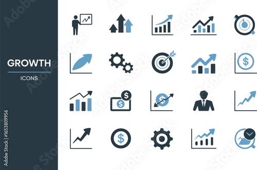 Growth icons vector set business success investment concept