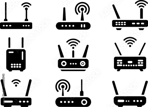 Wifi router vector set wireless internet connection device