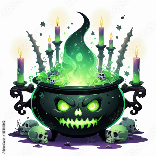 Witch's Cauldron Halloween Vector | Glowing Potion SVG Clipart