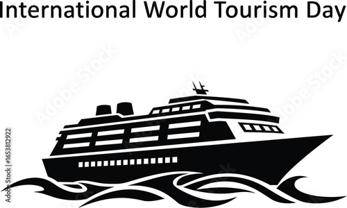 International world tourism day illustration featuring a cruise ship sailing the sea