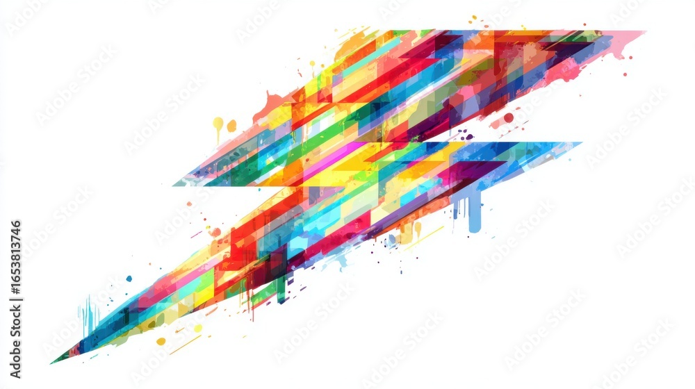 Fototapeta premium A vibrant lightning bolt design showcases a mixture of bright colors and angular patterns. This artwork emphasizes the energy and dynamism of the lightning symbol.