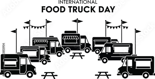 Illustration of food trucks for international food truck day