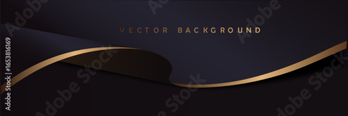 black and gold cloth background.Luxury backdrop with wave strip in dark style.