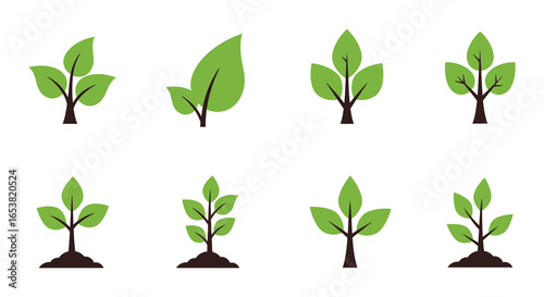 Collection of Simple Green Plant and Tree Icons