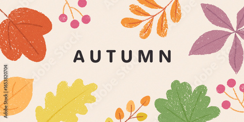 Autumn background, wallpaper, banner, background with tree leaves. Hello autumn. Fall season frame design. Hand drawn texture leaves.