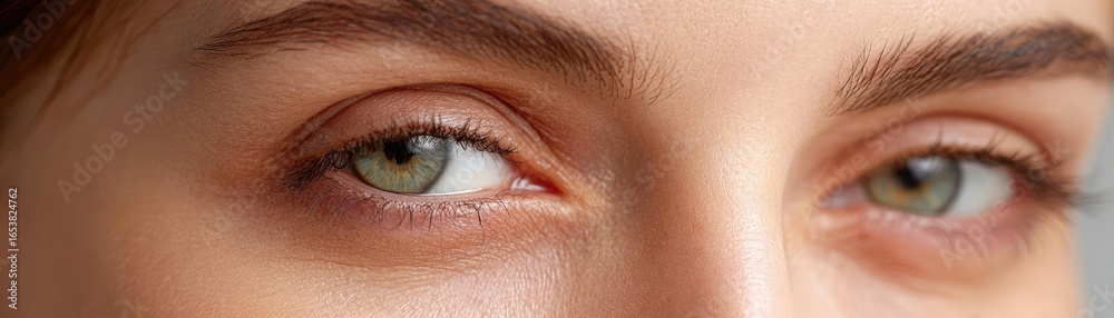 Obraz premium Swollen eyelids with bags and fatigue concept. Close-up of a beautiful woman's eyes showcasing intricate details.