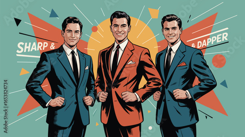  Sharp and Dapper Retro Men in Suits Pop Art Illustration