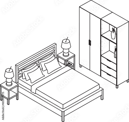 Modern Bedroom Furniture Set with Bed and Wardrobe