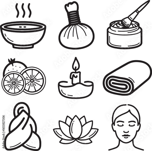 Spa and Wellness Icons with Lotus Flower and Candle beauty health