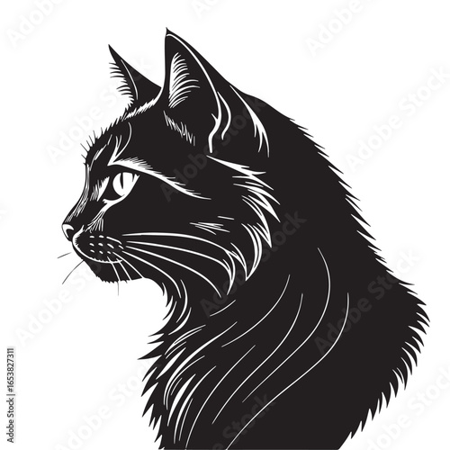 black meow Silhouette Vector, High Quality Illustration on White Background