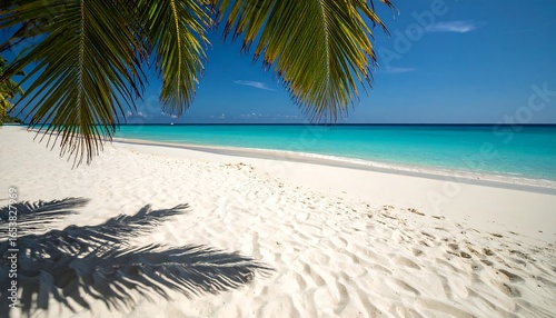 Fototapeta Naklejka Na Ścianę i Meble -  Tropical beach scene with palm fronds