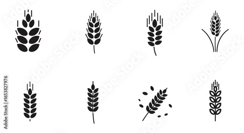 Set of Black and White Wheat Icons