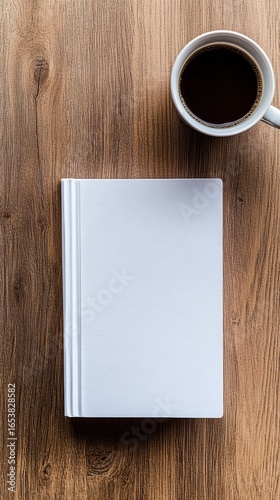 A White Book and a Cup of Coffee on a Wooden Table: A Simple Still Life