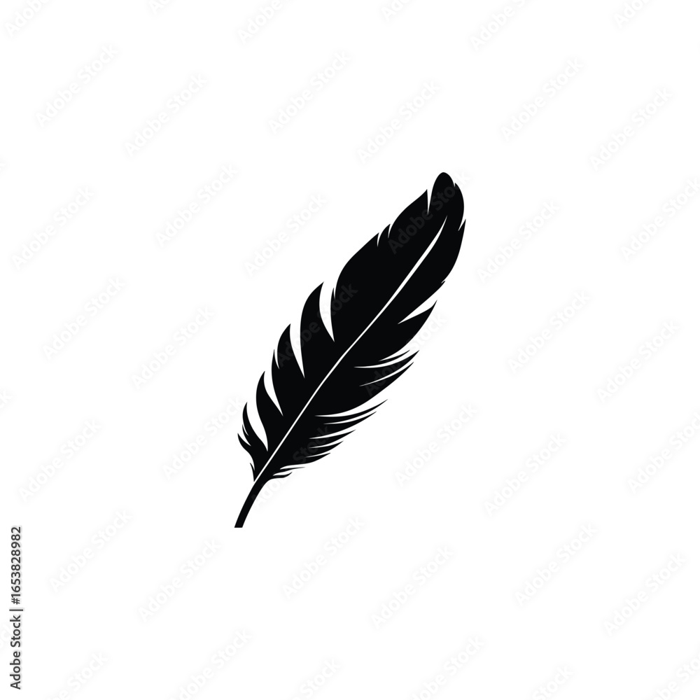 Fototapeta premium Simple black silhouette of a feather on a white background