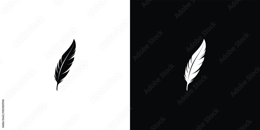 Fototapeta premium Black and white feather silhouette on contrasting backgrounds