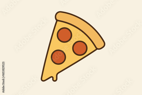Illustration of a Pepperoni Pizza Slice with Minimalist Style and Warm Colors