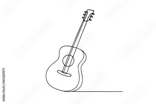 Minimalist Line Drawing of an Acoustic Guitar on Transparent  Background