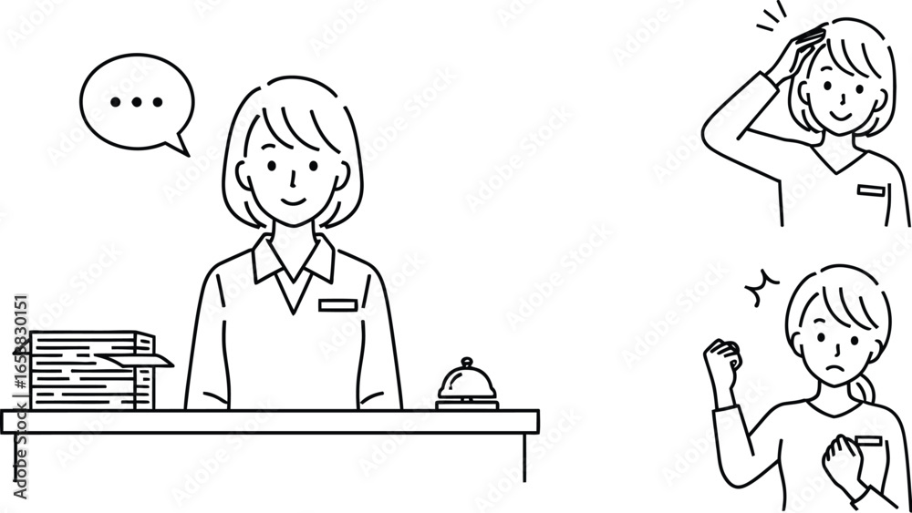 Receptionist line art vector illustration and office worker Receptionist line art vector illustration and office worker