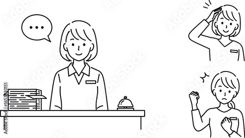 Receptionist line art vector illustration and office worker