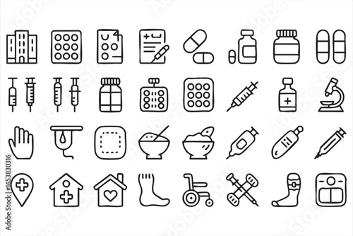Treatment, Prevention and Recovery Medical Line Icons