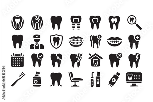 Oral Health, Cavity and Dental Surgery Icon Illustration Set
