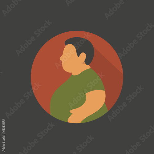 Flat Vector Overeating Icon – Person with Full Stomach Unhealthy Eating Habit Symbol