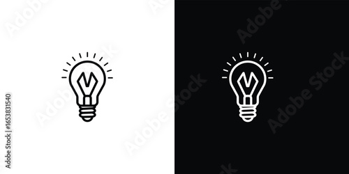 Duo tone light bulb icon illustration on white and black background