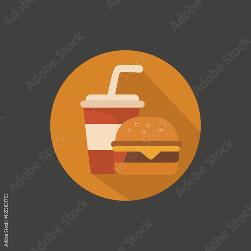 Flat Vector Junk Food Icon – Burger and Soda Drink Unhealthy Eating Symbol