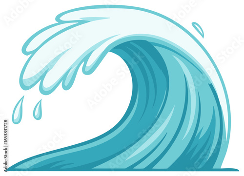 Cartoon ocean wave crashing with water droplets vector illustration design