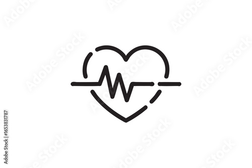 Heart Pulse and ECG Outline Symbol for Healthcare Concepts