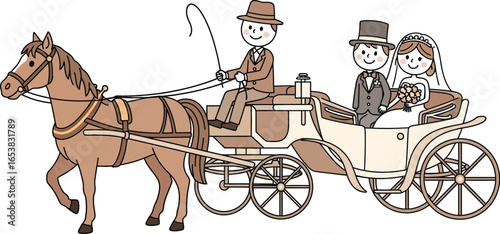Horse drawn carriage wedding illustration vector graphic art