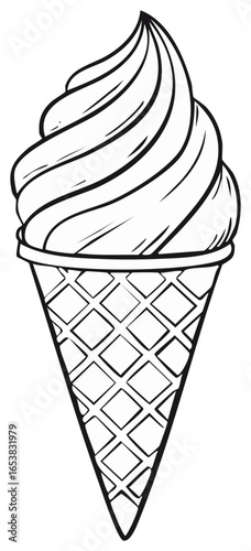Simple Outline Drawing of a Swirled Ice Cream Cone
