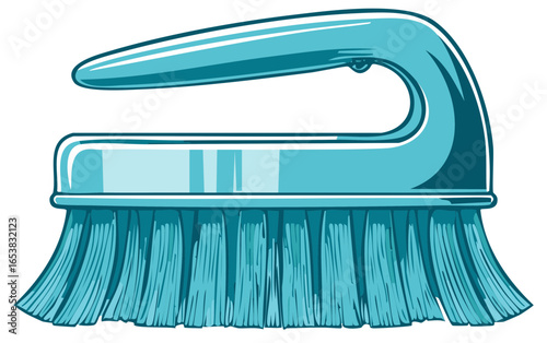 Vintage Style Turquoise Scrub Brush with Handle for Cleaning and Household Chores