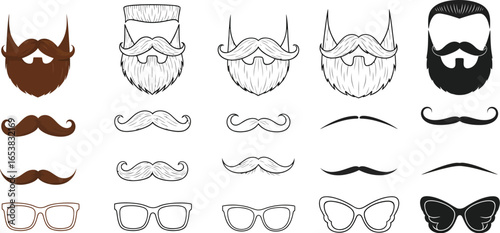 Beard and mustache styles vector set for design and decoration