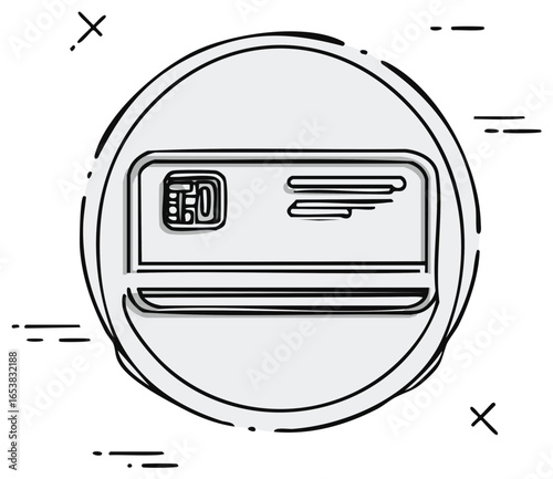 Hand drawn credit card with chip icon vector illustration for finance and payment concepts