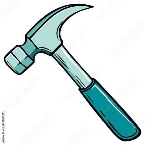 Vibrant blue and teal claw hammer cartoon illustration, a versatile construction and repair tool