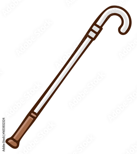Illustration of Walking Stick with Curved Handle Mobility Aid Assistance Device