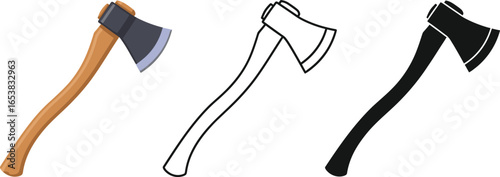 Axe vector illustration set woodcutter tool cutting equipment