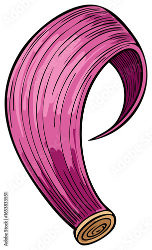 Curled Pink Wood Shaving with Spiral End Cartoon Style Illustration