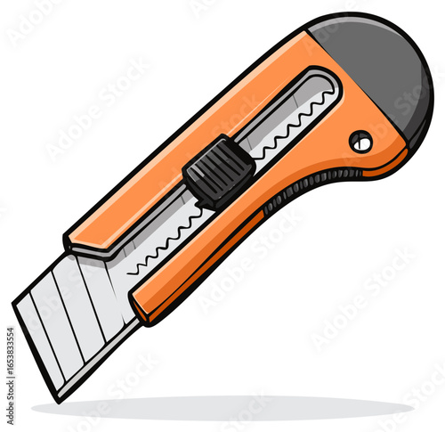 Orange Utility Knife with Retractable Blade and Black Grip Cutter Tool