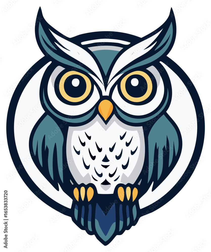 Fototapeta premium Stylized cartoon wise owl mascot emblem vector illustration design