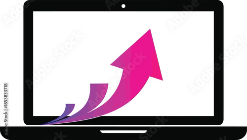 Laptop showing a rising arrow on the screen, symbolizing business growth and success
