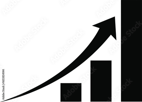 An upward trending graph with arrow, isolated on white background