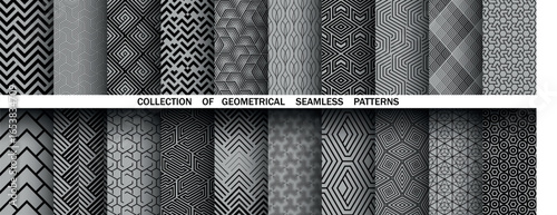 Geometric set of seamless black and white patterns. Simple vector graphics.